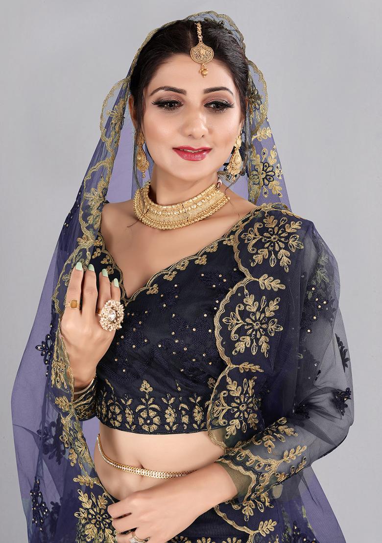 Blue Embroidered Lehenga Set