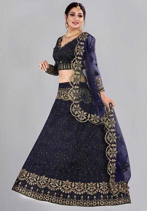 Blue Embroidered Lehenga Set