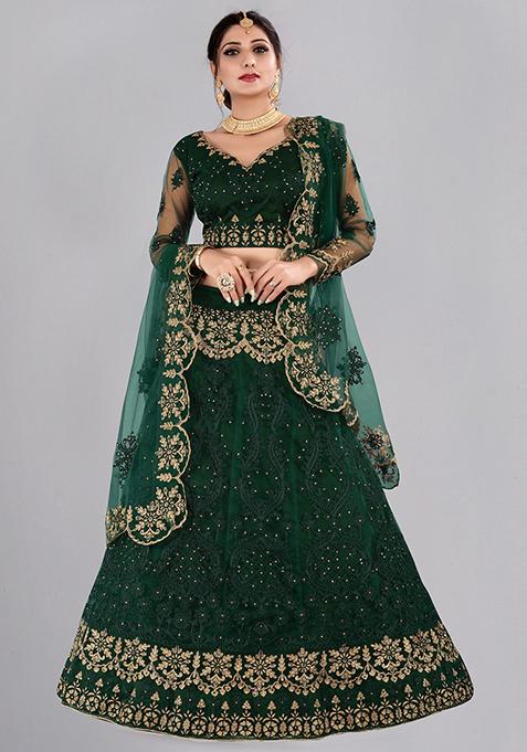 Green Embroidered Lehenga Set