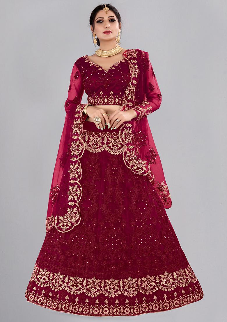Maroon Embroidered Lehenga Set