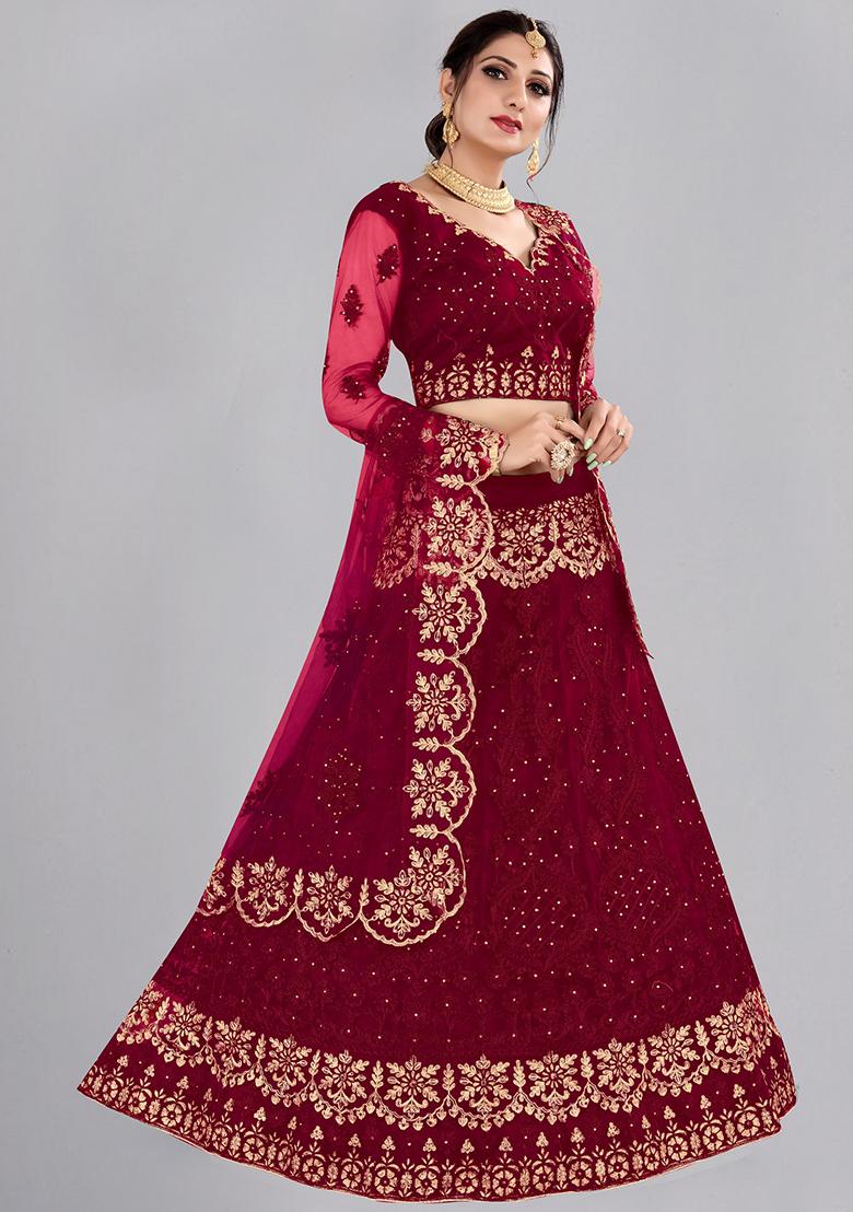 Maroon Embroidered Lehenga Set