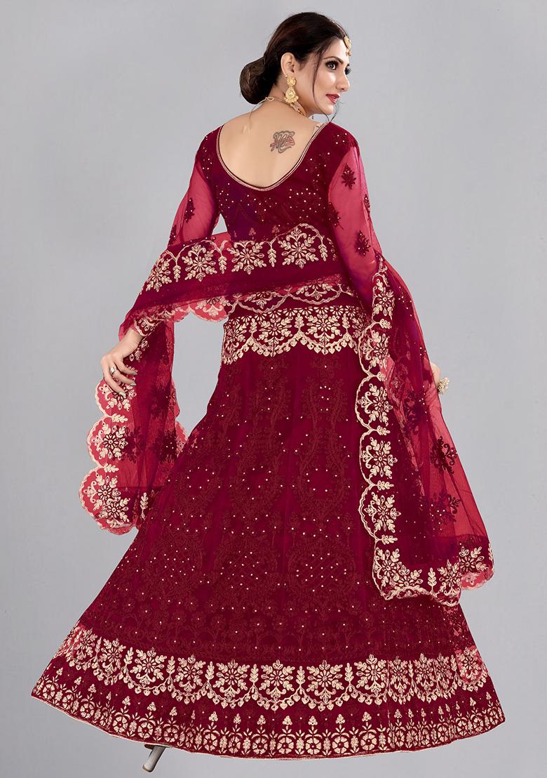 Maroon Embroidered Lehenga Set