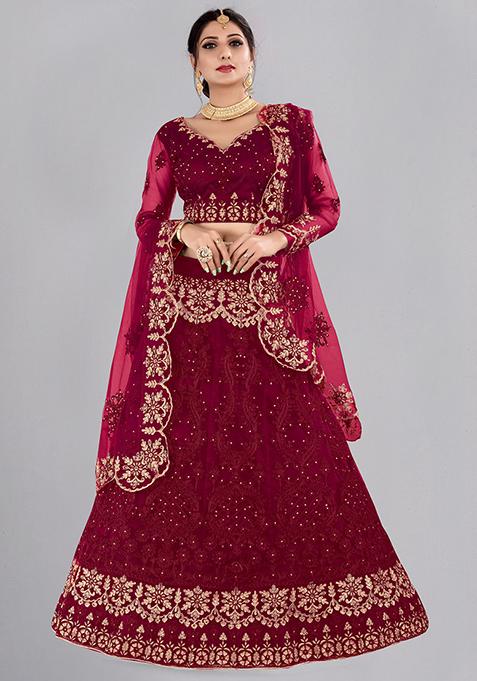 Maroon Embroidered Lehenga Set