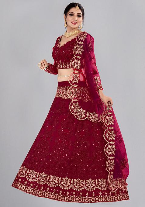 Maroon Embroidered Lehenga Set
