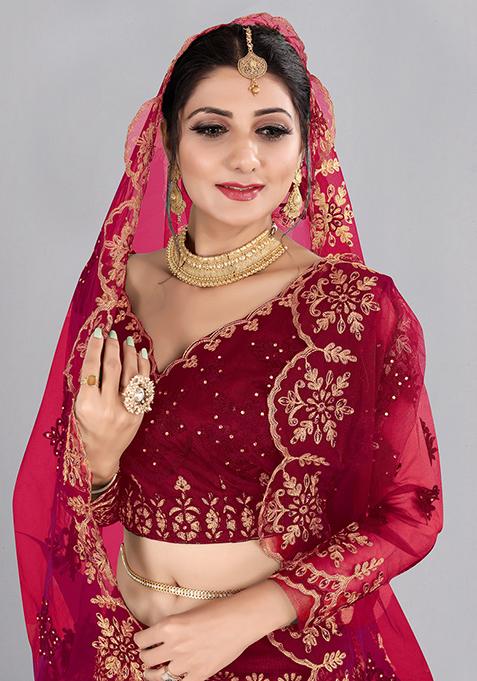 Maroon Embroidered Lehenga Set