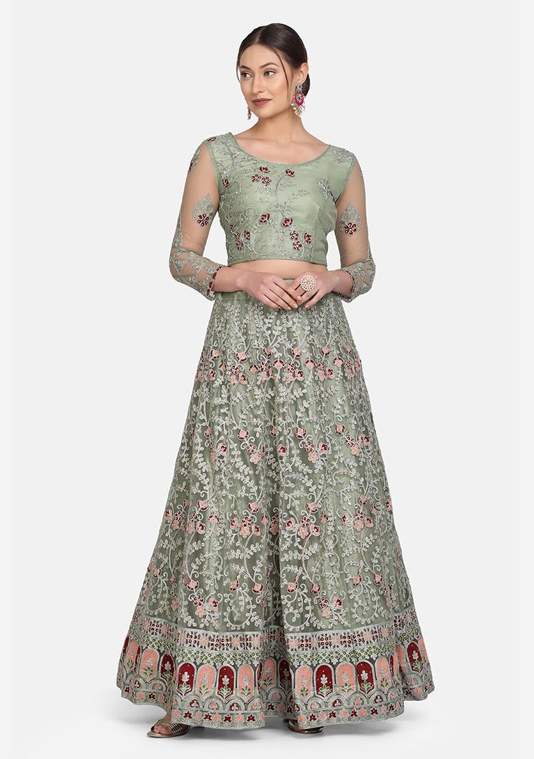 Light Green Embroidered Lehenga Set