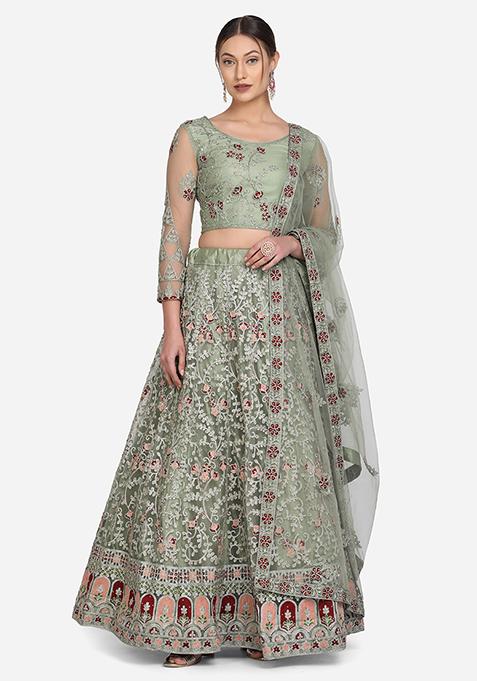 Light Green Embroidered Lehenga Set