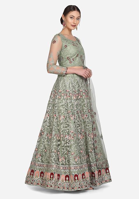 Light Green Embroidered Lehenga Set