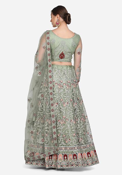 Light Green Embroidered Lehenga Set