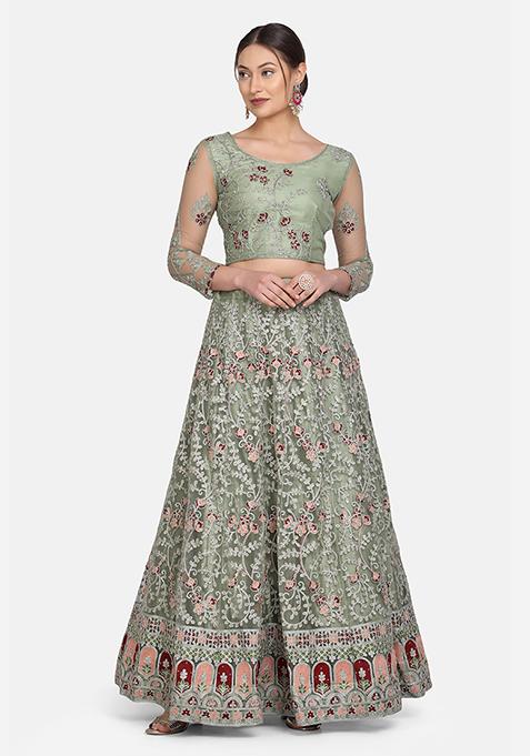 Light Green Embroidered Lehenga Set