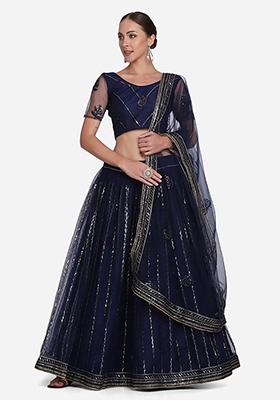 Blue Sequin Embroidered Net Lehenga Set