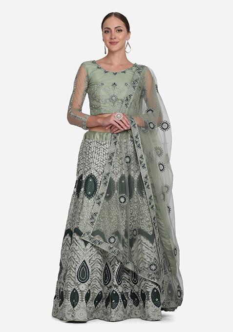 Light Green Net Lehenga Set