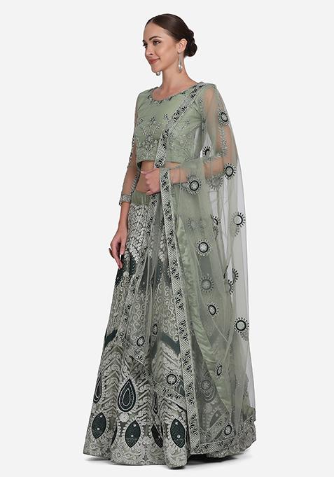 Light Green Net Lehenga Set