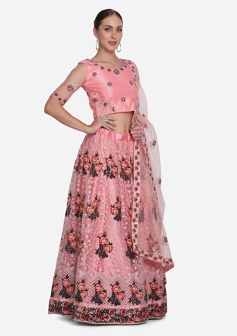 Light Pink Embroidered Net Lehenga Set