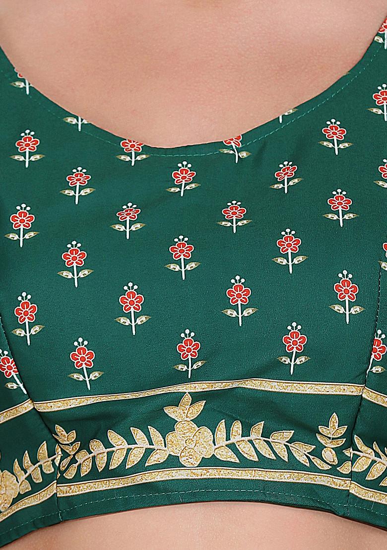 Green Printed Crepe Lehenga Set