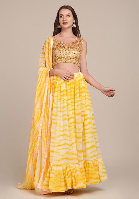 Yellow Shibori Print Georgette Lehenga Set