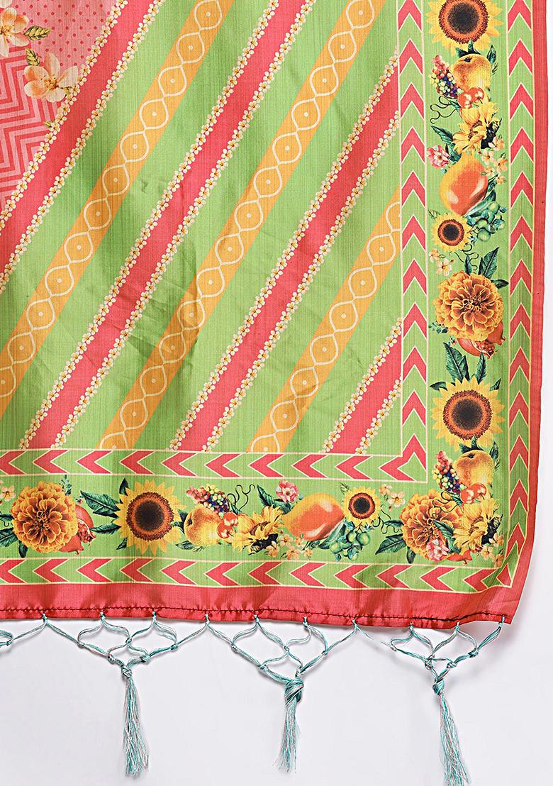 Parrot Digital Print Satin Silk Lehenga Set