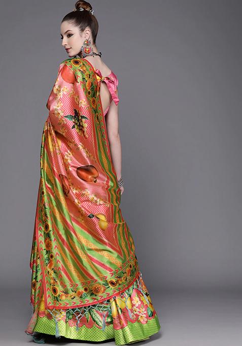 Parrot Digital Print Satin Silk Lehenga Set