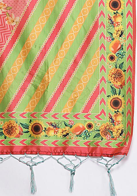 Parrot Digital Print Satin Silk Lehenga Set