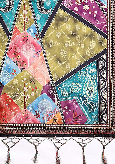 Multicolor Printed Satin Silk Lehenga Set