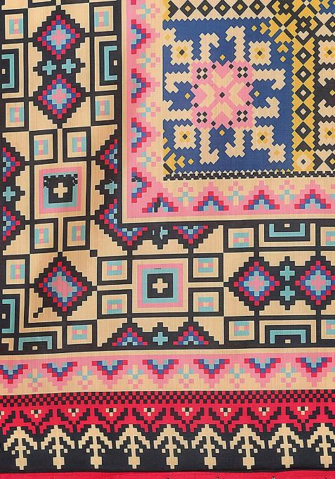 Fuchsia Pink Digital Print Satin Silk Lehenga Set