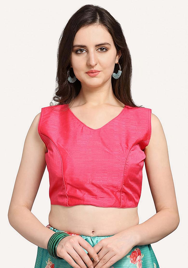 Cyan Pink Printed Silk Satin Lehenga Set