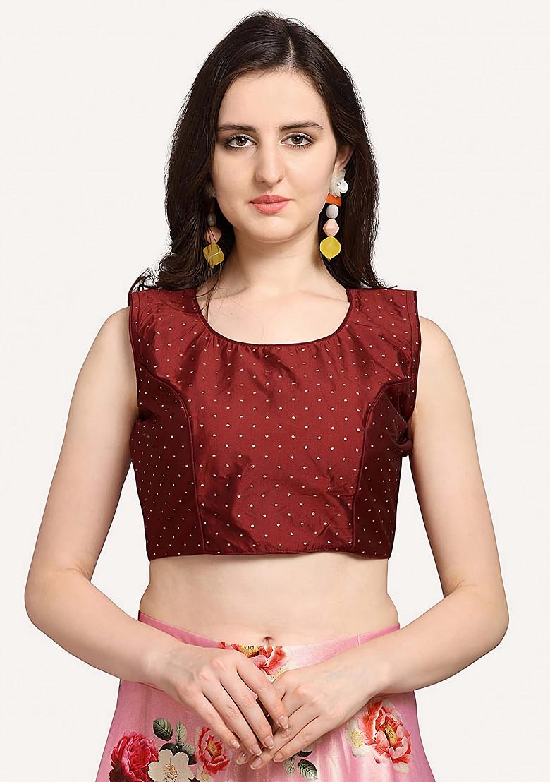 Maroon Printed Silk Satin Lehenga Set