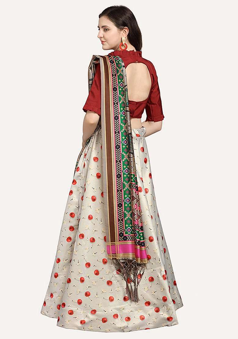 Maroon Blend Satin Silk Lehenga Set with Printed for Diwali | Wedding & Festive Wear - Indya