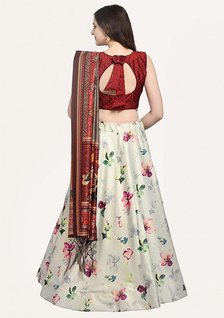 Dark Maroon Digital Print Satin Silk Lehenga Set