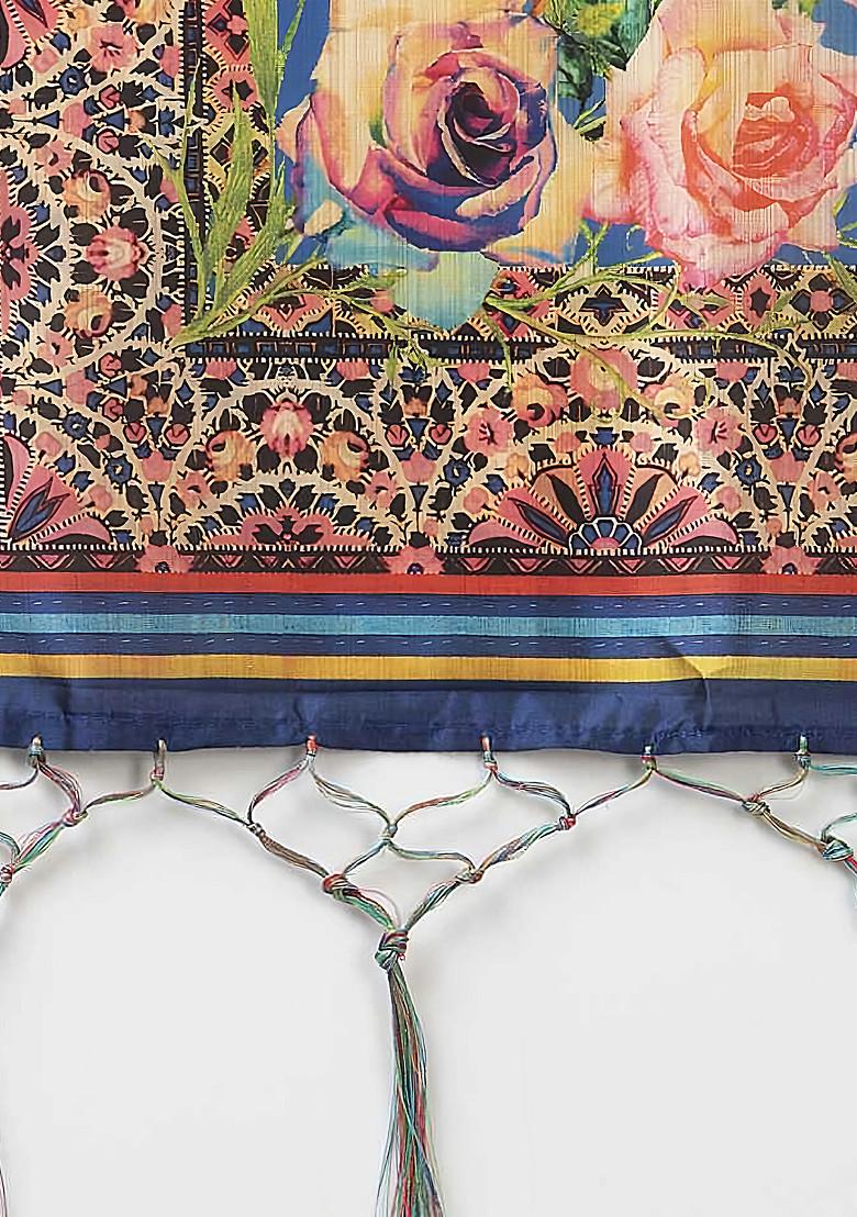 Teal Digital Print Silk Satin Lehenga Set