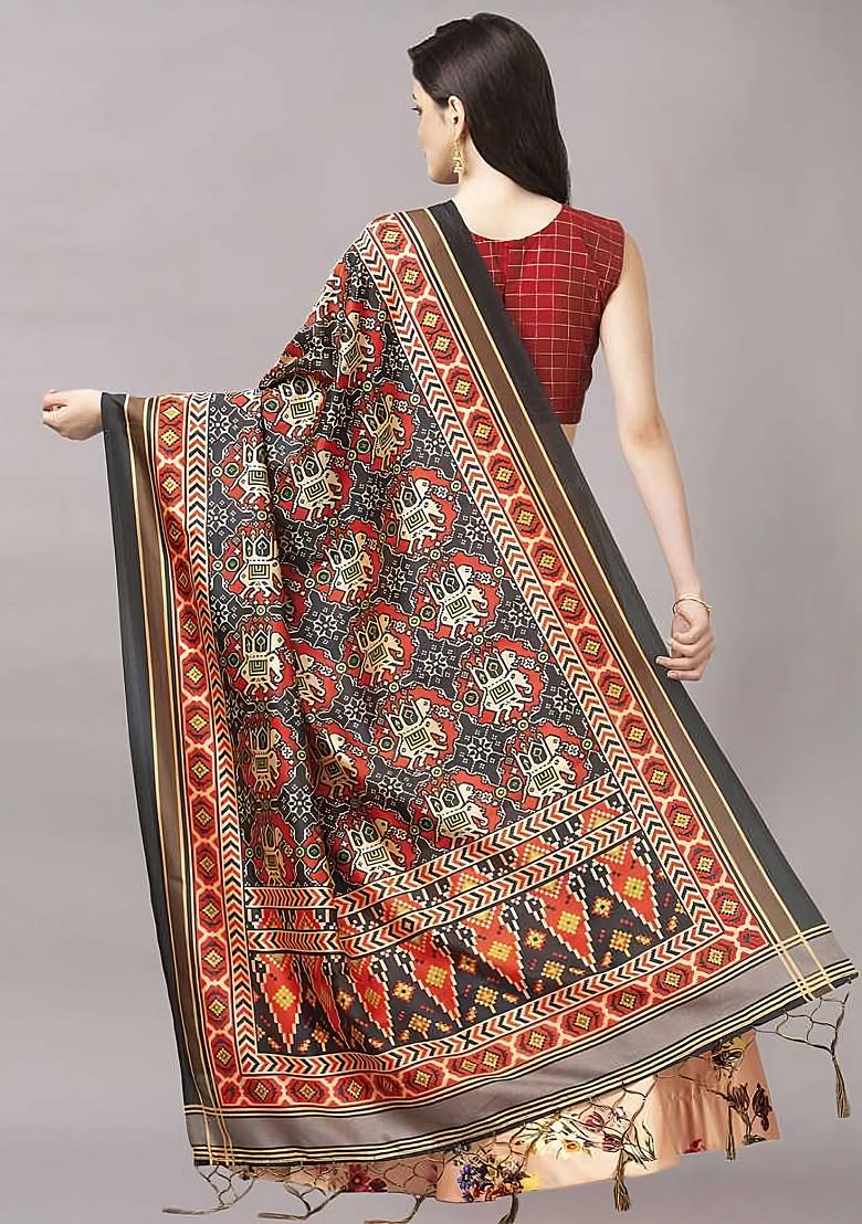 Red Digital Check Print Silk Satin Lehenga Set