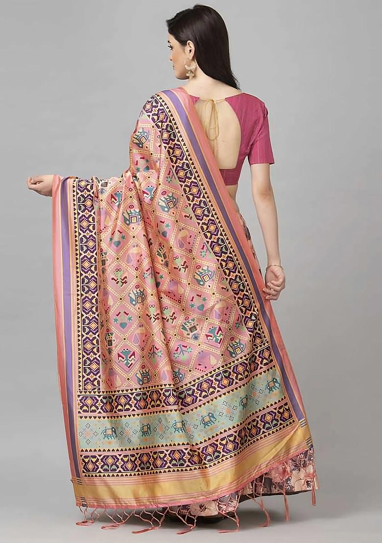 Fuchsia Pink Digital Print Silk Satin Lehenga Set