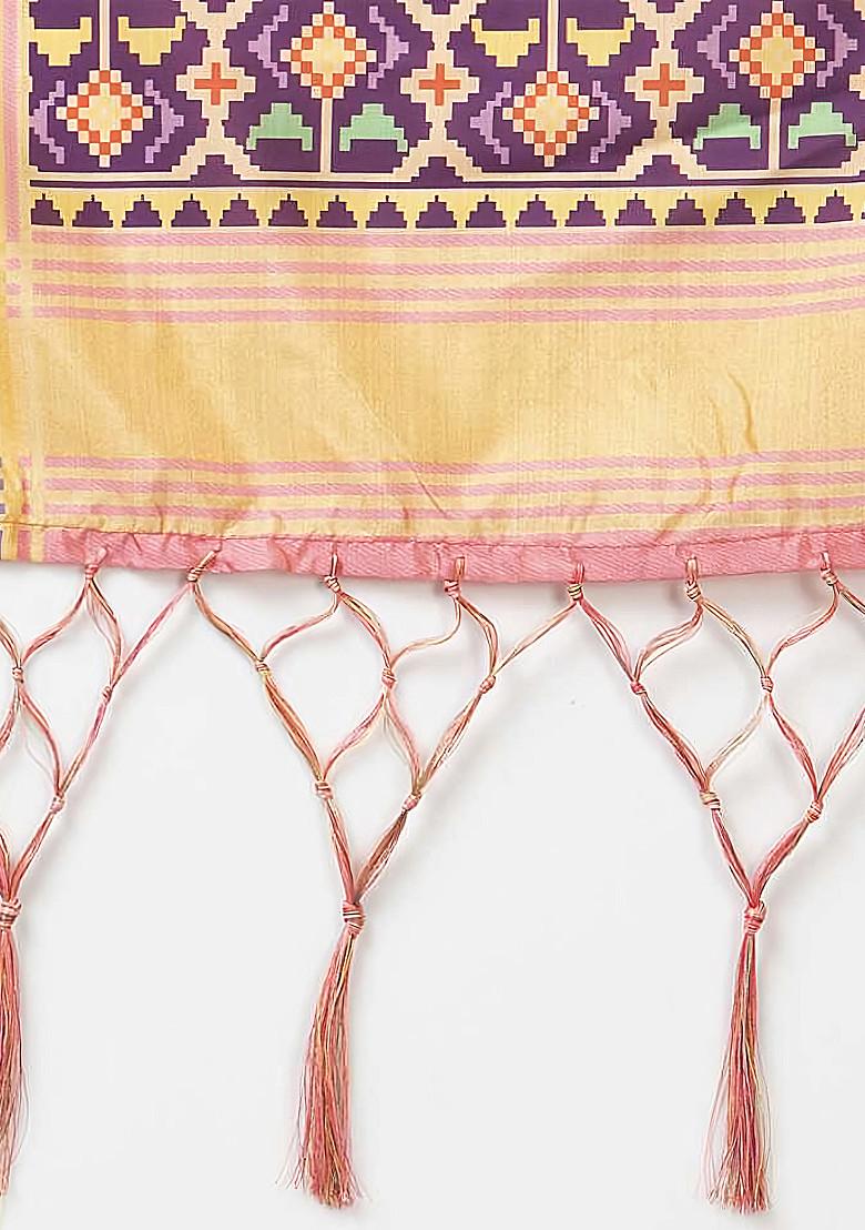 Fuchsia Pink Digital Print Silk Satin Lehenga Set