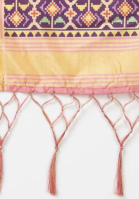 Fuchsia Pink Digital Print Silk Satin Lehenga Set