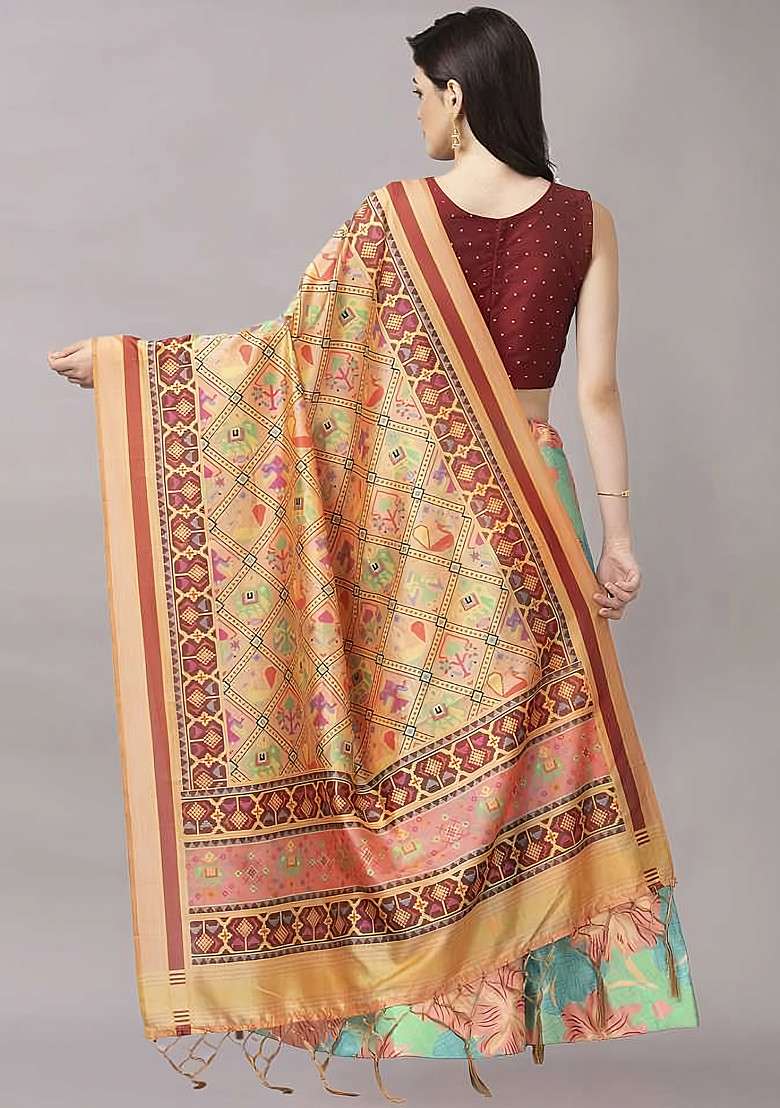 Dark Maroon Blend Satin Silk Lehenga Set with Printed for Diwali | Wedding & Festive Wear - Indya