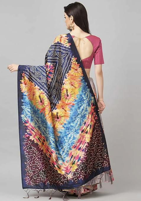 Fuchsia Pink Printed Satin Silk Lehenga Set