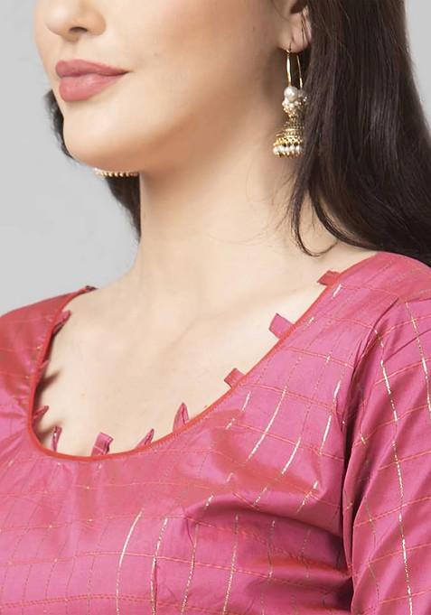 Fuchsia Pink Printed Satin Silk Lehenga Set