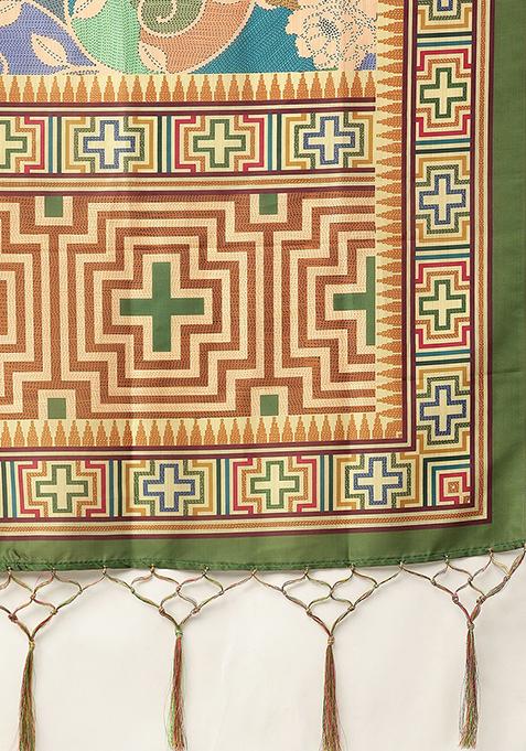 Multicolor Digital Print Silk Satin Lehenga Set