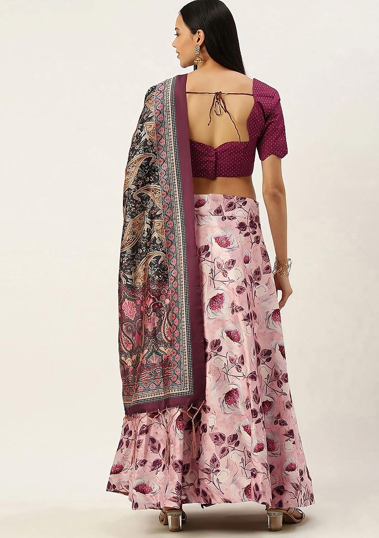 Violet Digital Print Satin Silk Lehenga Set