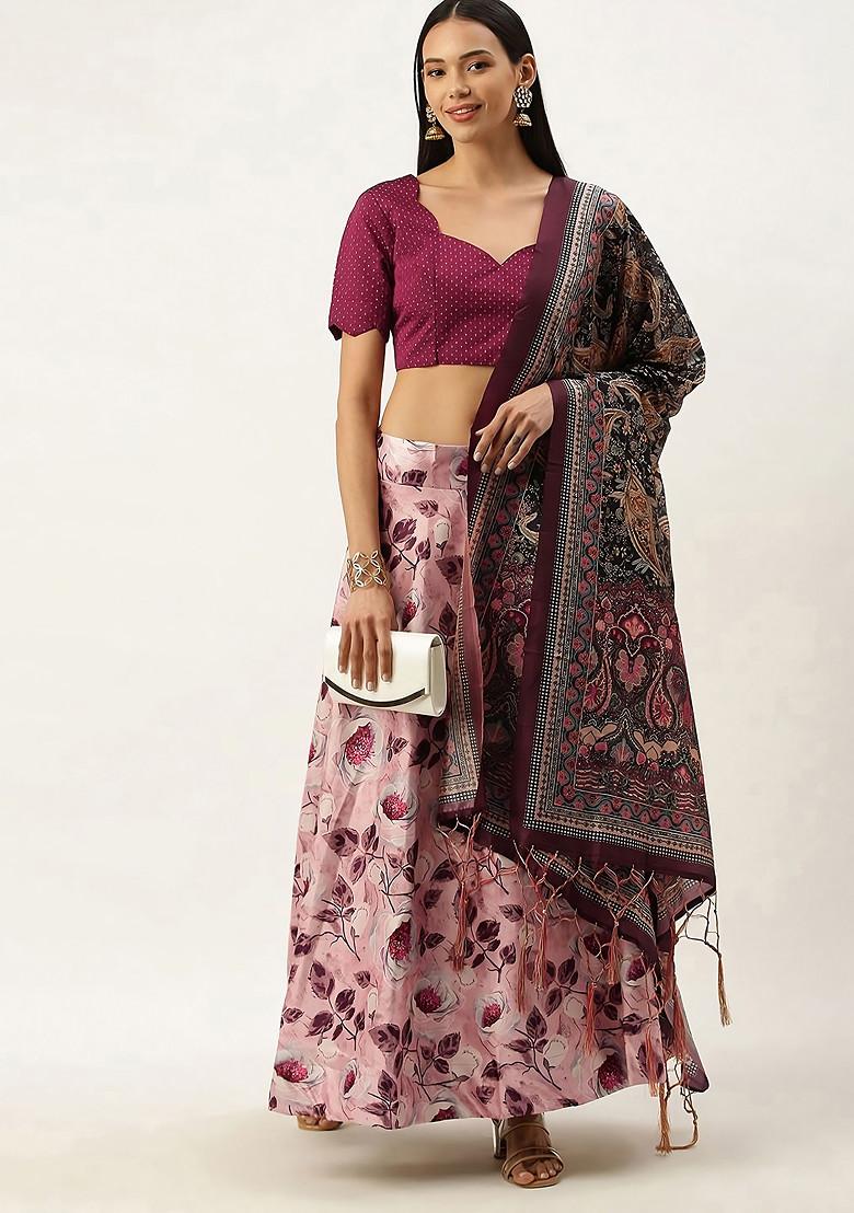 Violet Digital Print Satin Silk Lehenga Set