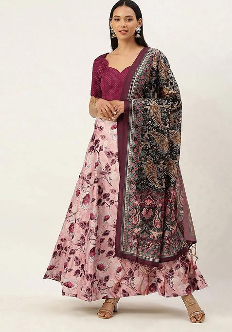 Violet Digital Print Satin Silk Lehenga Set