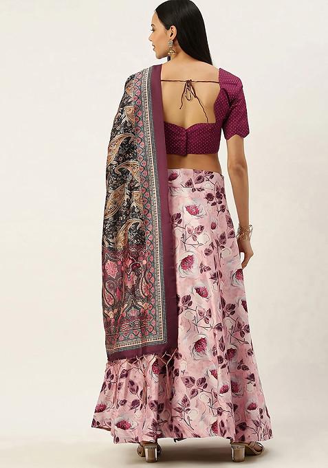 Violet Digital Print Satin Silk Lehenga Set