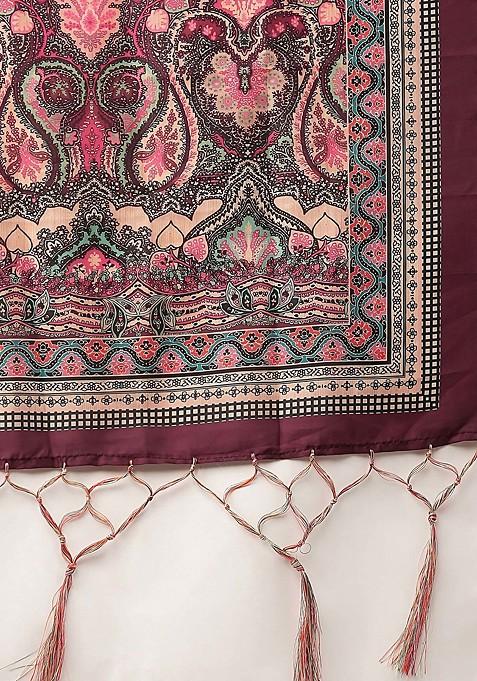 Violet Digital Print Satin Silk Lehenga Set