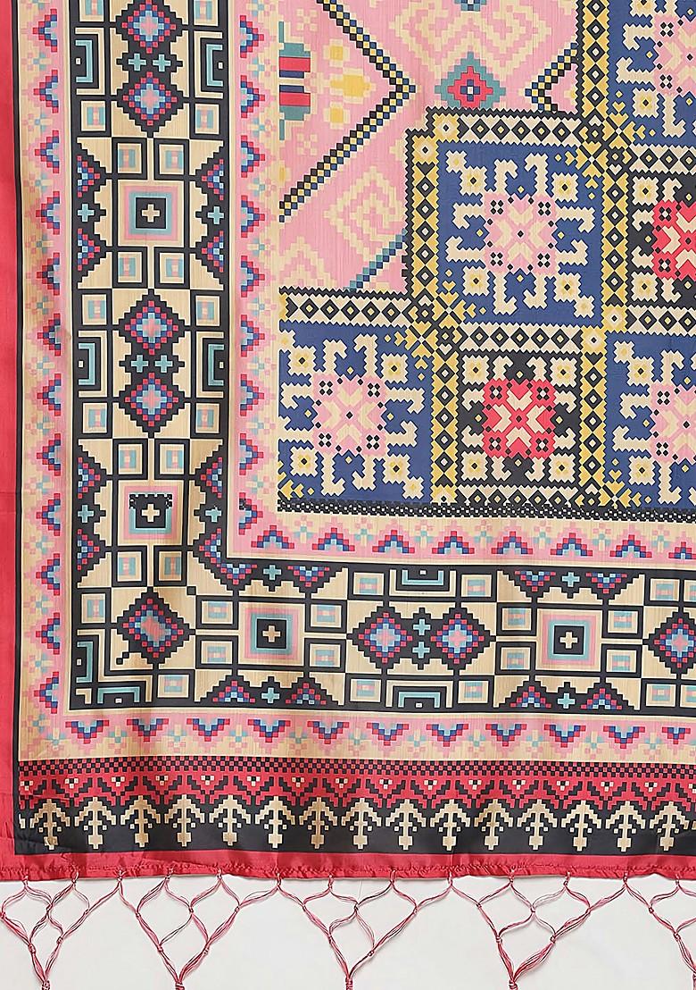 Fuchsia Pink Digital Print Satin Silk Lehenga Set