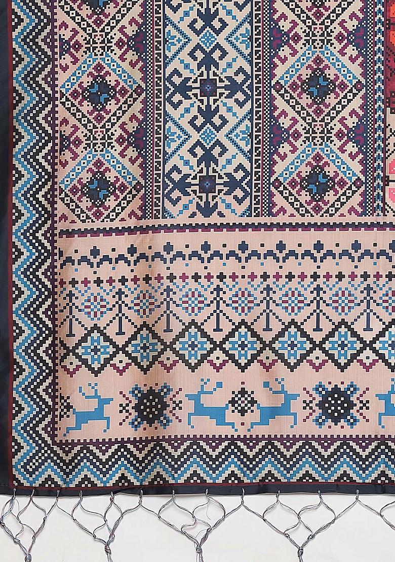 Dark Pink Printed Silk Satin Lehenga Set