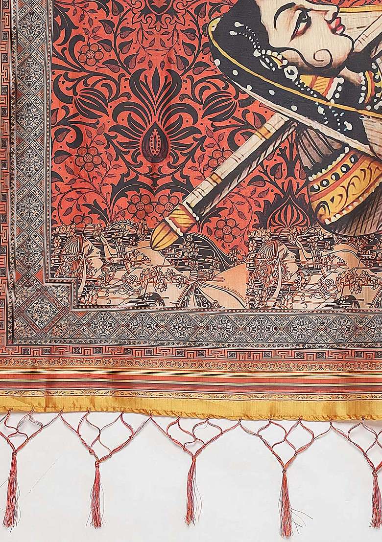 Orange Print Satin Silk Blend Lehenga Set for Diwali and Festive Wear - Indya