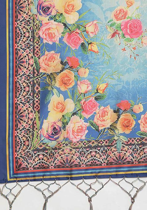 Teal Printed Silk Satin Lehenga Set