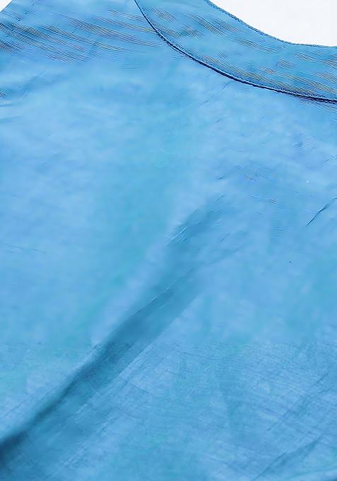 Teal Printed Silk Satin Lehenga Set