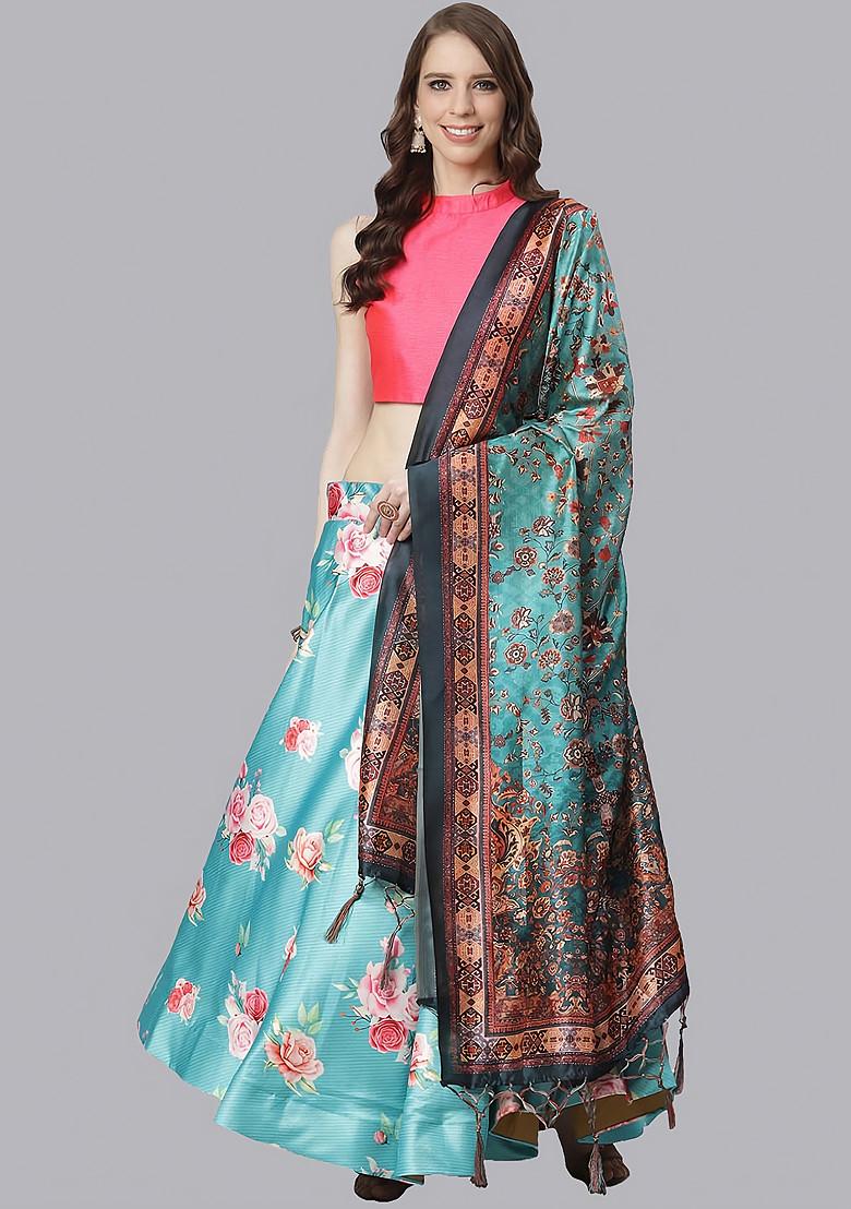 Light Pink Printed Silk Satin Lehenga Set