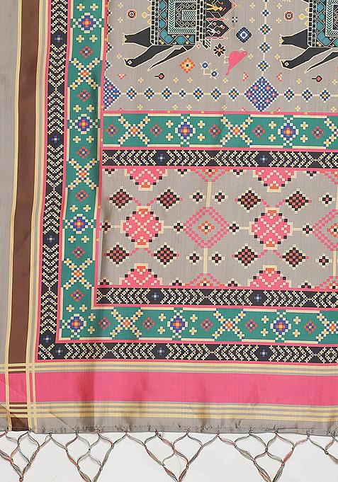 Maroon Printed Silk Satin Lehenga Set